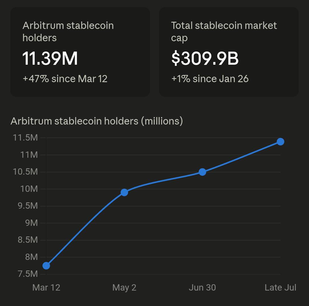 Arbitrum Tops Solana with 11.3M Stablecoin Holders